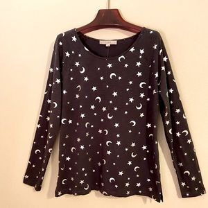LOFT Moon & Stars Long Sleeve Tee, Black, Medium